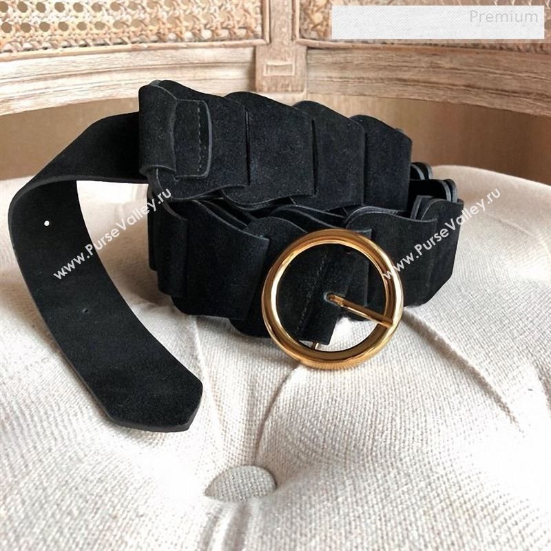 Bottega Veneta Suede Modular Link Belt with Circular Buckle Black 2019 (MS-9122723)