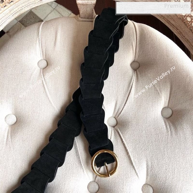 Bottega Veneta Suede Modular Link Belt with Circular Buckle Black 2019 (MS-9122723)