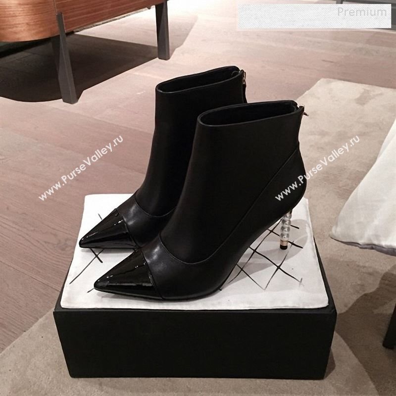 Chanel Lambskin Pearl Heel Short Boots G35548 Black 2020 (KL-9122728)