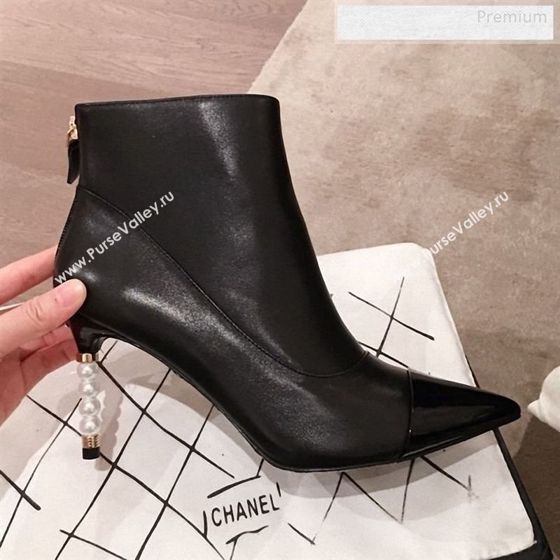 Chanel Lambskin Pearl Heel Short Boots G35548 Black 2020 (KL-9122728)