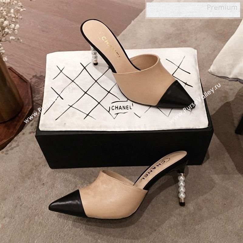 Chanel Lambskin Pearl Heel Mules G35540 Nude 2020 (KL-9122732)