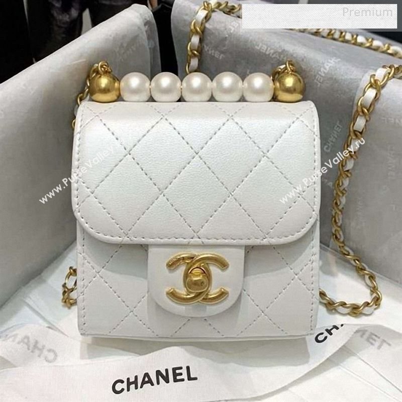 Chanel Quilted Leather Pearl Square Clutch with Chain AP0997 White 2019 (KS-9123002)