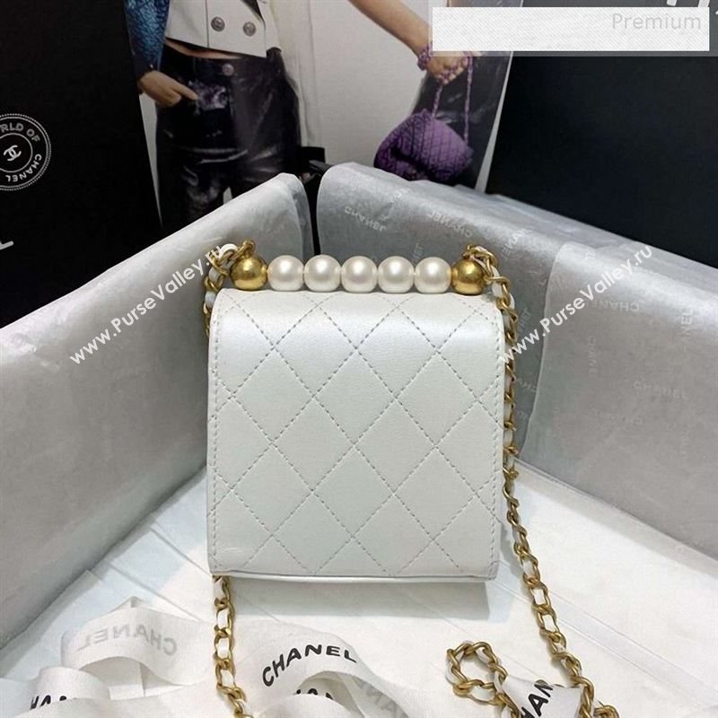 Chanel Quilted Leather Pearl Square Clutch with Chain AP0997 White 2019 (KS-9123002)