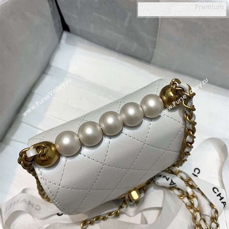 Chanel Quilted Leather Pearl Square Clutch with Chain AP0997 White 2019 (KS-9123002)