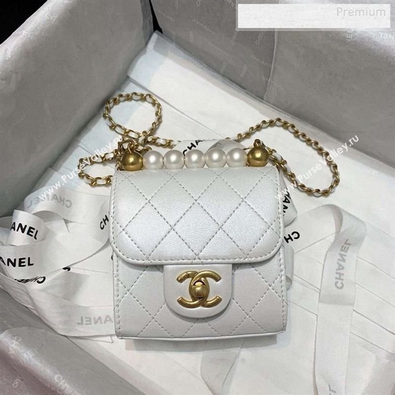 Chanel Quilted Leather Pearl Square Clutch with Chain AP0997 White 2019 (KS-9123002)