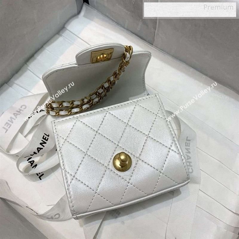 Chanel Quilted Leather Pearl Square Clutch with Chain AP0997 White 2019 (KS-9123002)