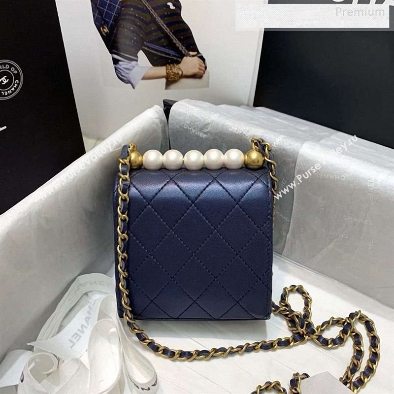 Chanel Quilted Leather Pearl Square Clutch with Chain AP0997 Navy Blue 2019 (KS-9123003)