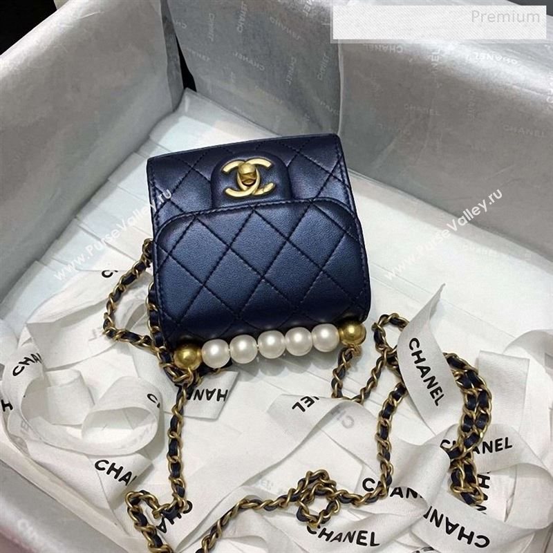 Chanel Quilted Leather Pearl Square Clutch with Chain AP0997 Navy Blue 2019 (KS-9123003)
