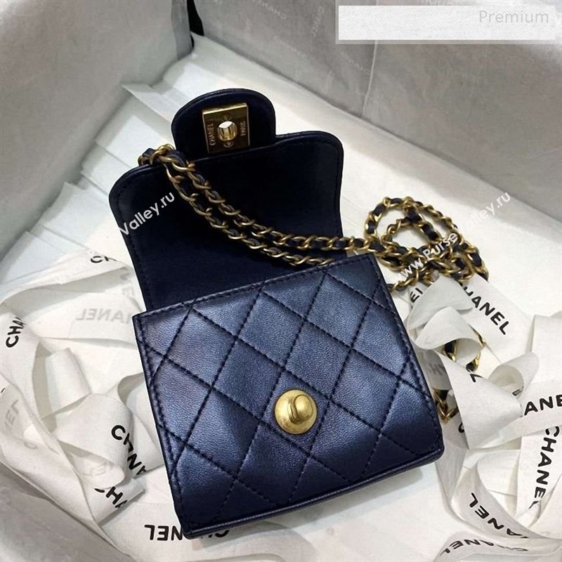 Chanel Quilted Leather Pearl Square Clutch with Chain AP0997 Navy Blue 2019 (KS-9123003)