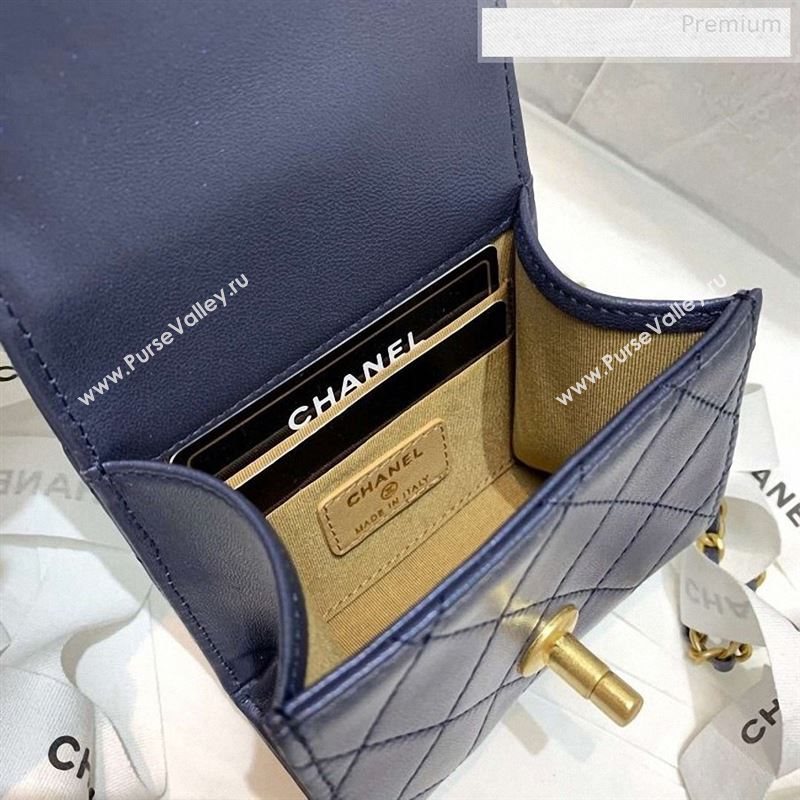 Chanel Quilted Leather Pearl Square Clutch with Chain AP0997 Navy Blue 2019 (KS-9123003)