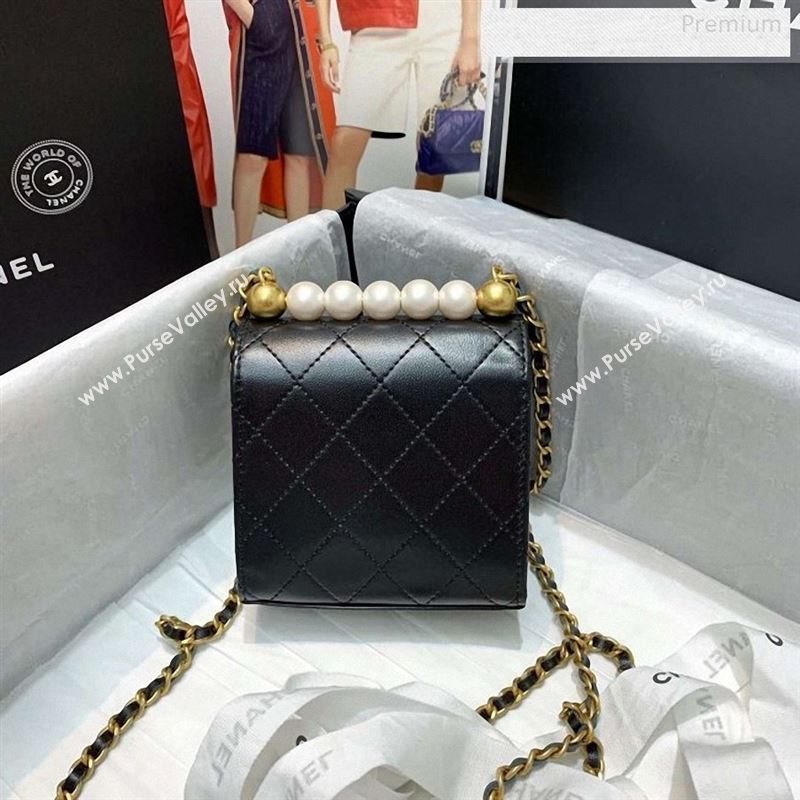 Chanel Quilted Leather Pearl Square Clutch with Chain AP0997 Black 2019 (KS-9123004)