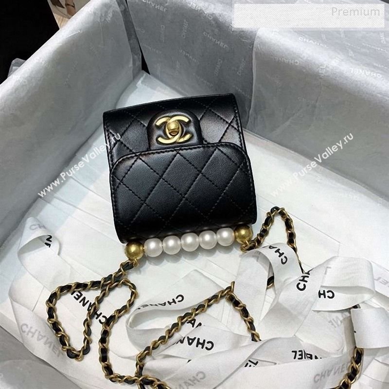 Chanel Quilted Leather Pearl Square Clutch with Chain AP0997 Black 2019 (KS-9123004)