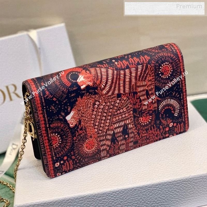 Dior Fuchsia Multicolor Lady Dior Lion Animal Calfskin Chain Clutch 2020 (XXG-9123013)