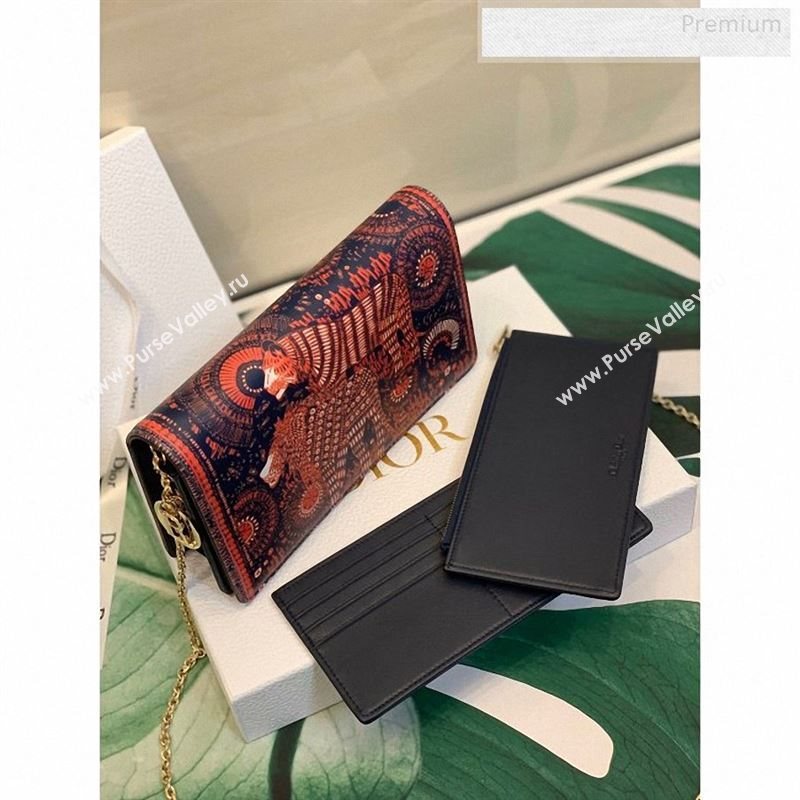 Dior Fuchsia Multicolor Lady Dior Lion Animal Calfskin Chain Clutch 2020 (XXG-9123013)