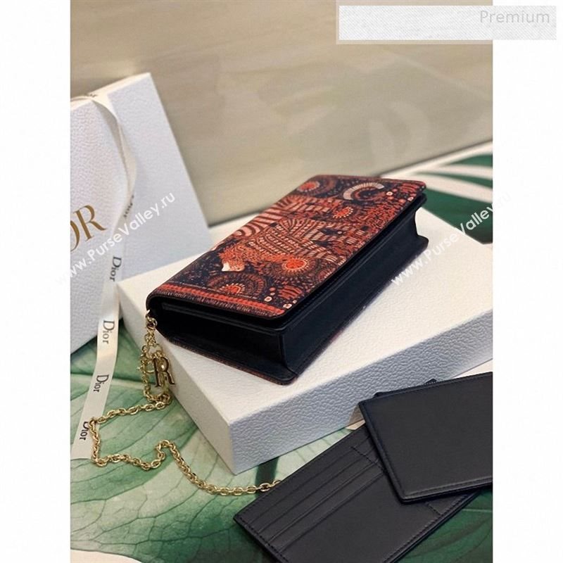 Dior Fuchsia Multicolor Lady Dior Lion Animal Calfskin Chain Clutch 2020 (XXG-9123013)