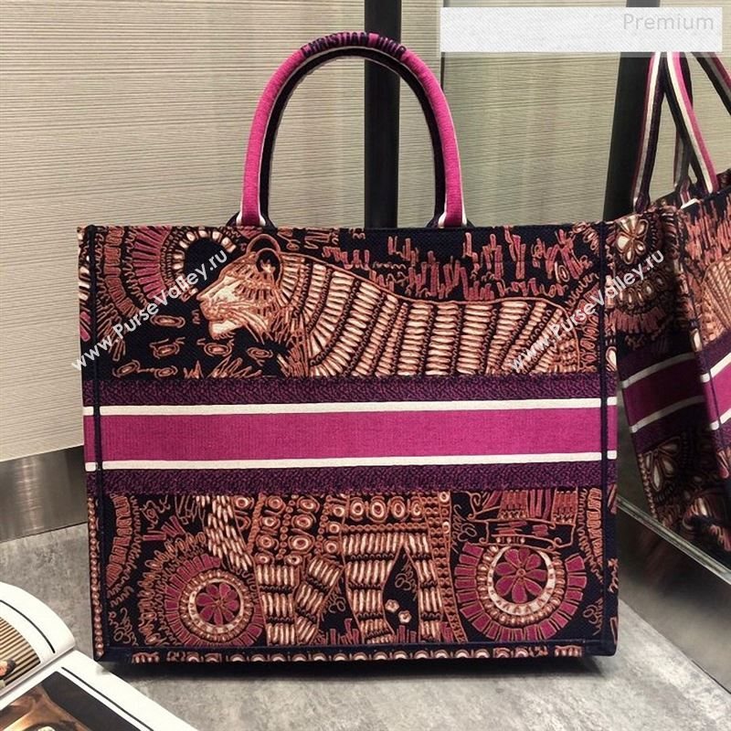 Dior Fuchsia Dior Book Tote in Lion Animal Embroidered Canvas Bag 2020 (XXG-9123015)