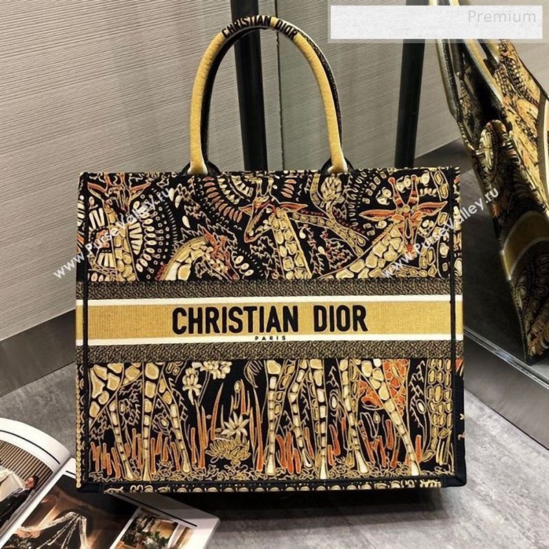Dior Yellow Dior Book Tote in Giraffe Animal Embroidered Canvas Bag 2020 (XXG-9123018)