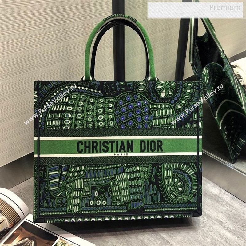 Dior Green Dior Book Tote in Elephant Animal Embroidered Canvas Bag 2020 (XXG-9123016)