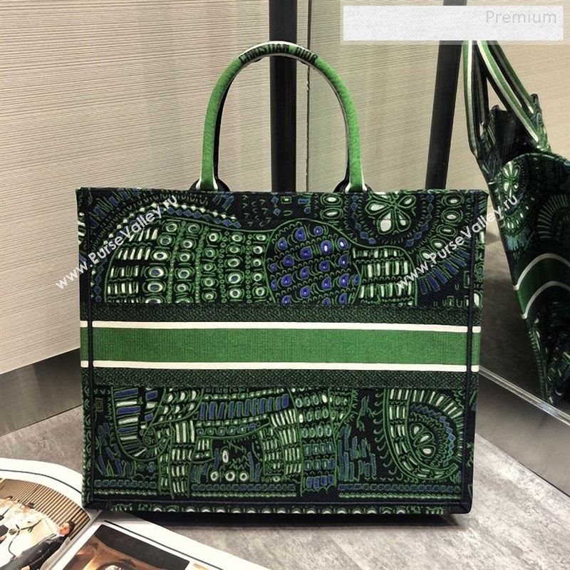 Dior Green Dior Book Tote in Elephant Animal Embroidered Canvas Bag 2020 (XXG-9123016)