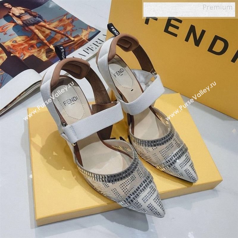 Fendi Colibrì Crystal Mesh High-Heel Slingback Pumps White/Beige 2020 (DLY-9122620)