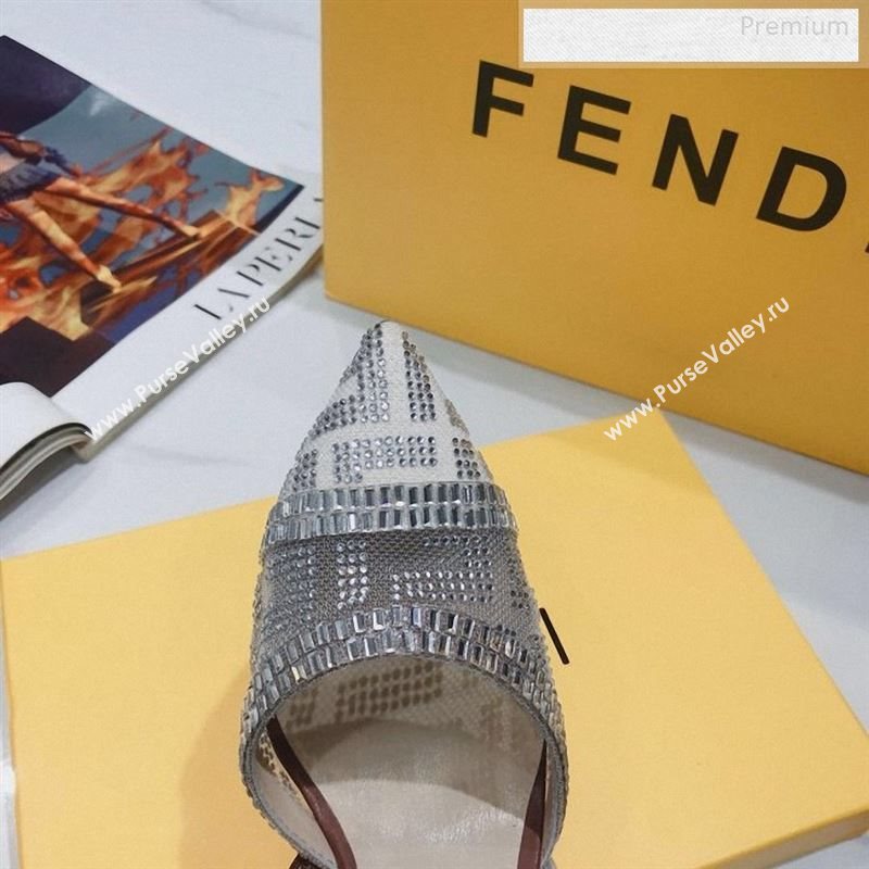 Fendi Colibrì Crystal Mesh High-Heel Slingback Pumps White/Beige 2020 (DLY-9122620)