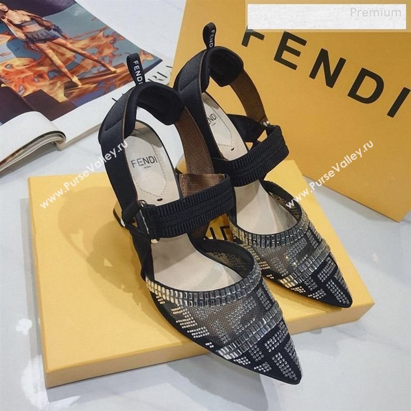 Fendi Colibrì Crystal Mesh High-Heel Slingback Pumps Black/Silver 2020 (DLY-9122622)