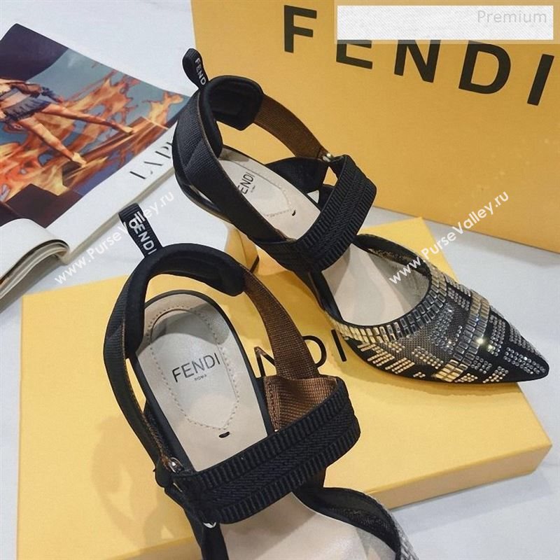 Fendi Colibrì Crystal Mesh High-Heel Slingback Pumps Black/Silver 2020 (DLY-9122622)