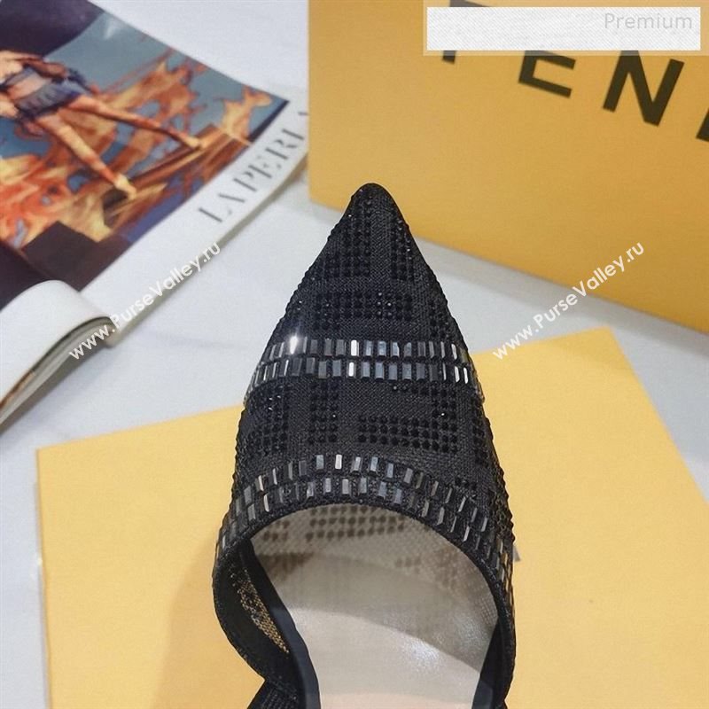 Fendi Colibrì Crystal Mesh High-Heel Slingback Pumps All Black 2020 (DLY-9122623)