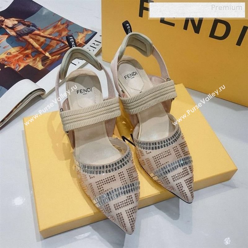 Fendi Colibrì Crystal Mesh Mid-Heel Slingback Pumps Nude 2020 (DLY-9122617)