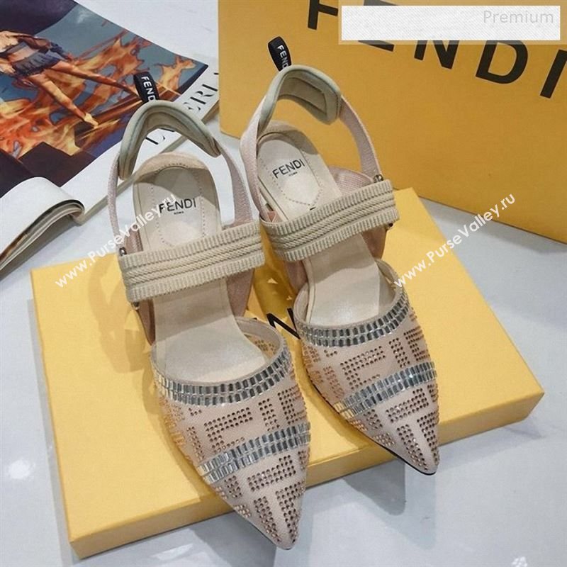 Fendi Colibrì Crystal Mesh High-Heel Slingback Pumps Nude 2020 (DLY-9122621)