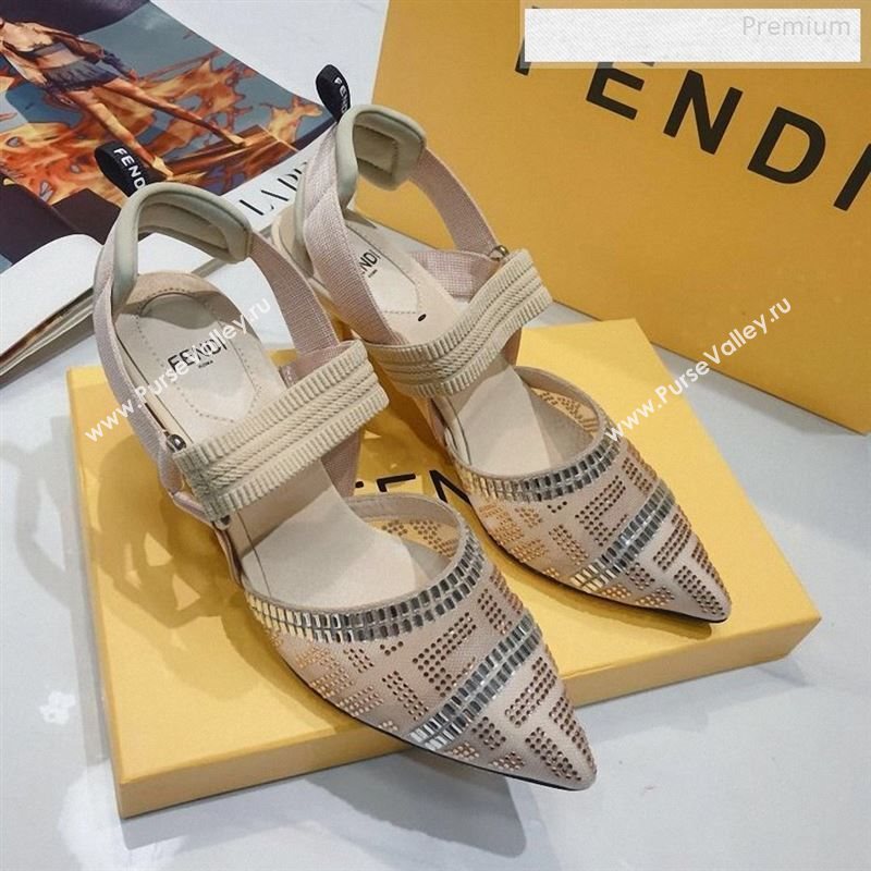 Fendi Colibrì Crystal Mesh Mid-Heel Slingback Pumps Nude 2020 (DLY-9122617)