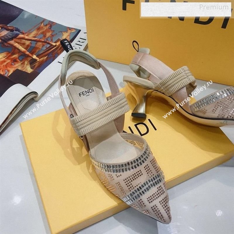 Fendi Colibrì Crystal Mesh Mid-Heel Slingback Pumps Nude 2020 (DLY-9122617)