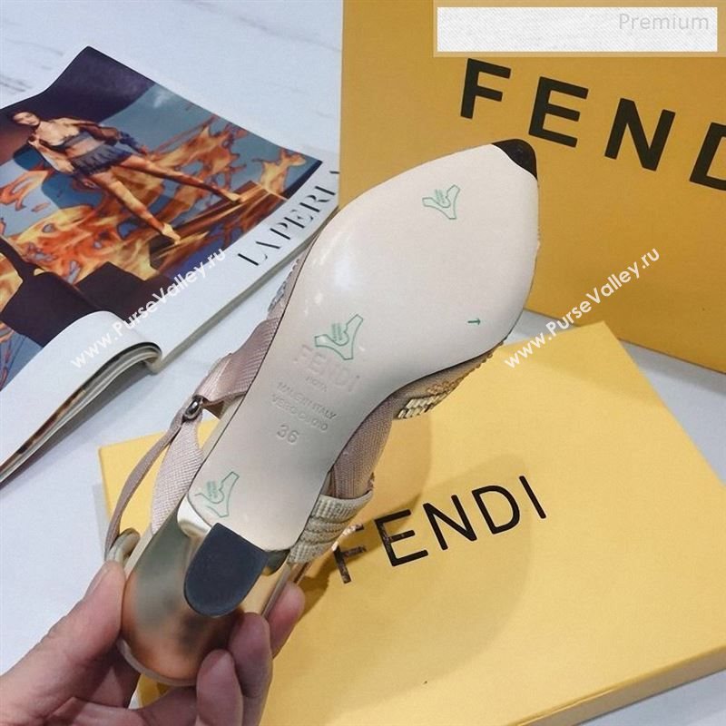 Fendi Colibrì Crystal Mesh Mid-Heel Slingback Pumps Nude 2020 (DLY-9122617)