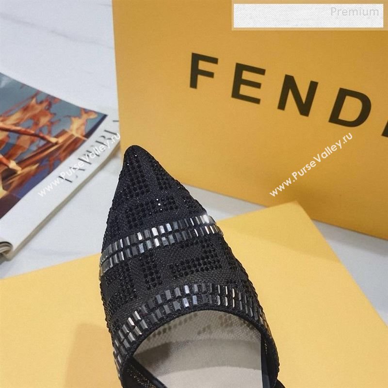 Fendi Colibrì Crystal Mesh Mid-Heel Slingback Pumps All Black 2020 (DLY-9122619)