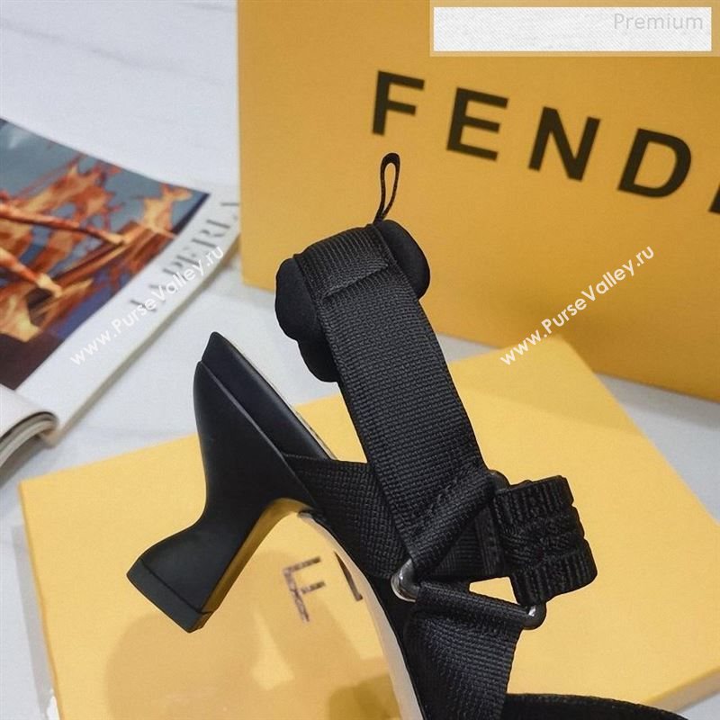 Fendi Colibrì Crystal Mesh Mid-Heel Slingback Pumps All Black 2020 (DLY-9122619)