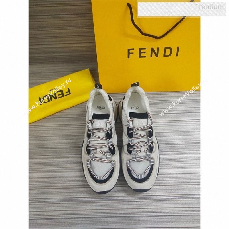 Fendi FFluid Suede Multilayer Waved Sneakers White/Black 2020 (DLY-9122609)