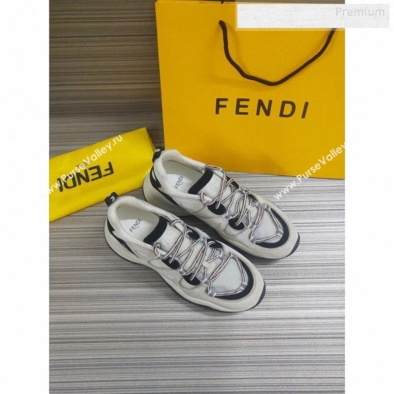 Fendi FFluid Suede Multilayer Waved Sneakers White/Black 2020 (DLY-9122609)