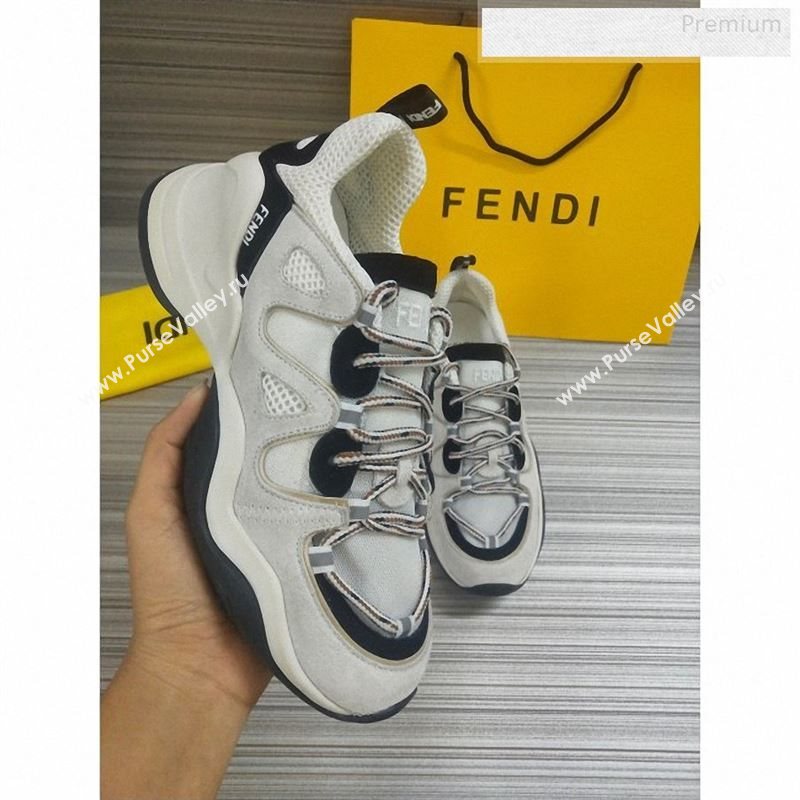 Fendi FFluid Suede Multilayer Waved Sneakers White/Black 2020 (DLY-9122609)