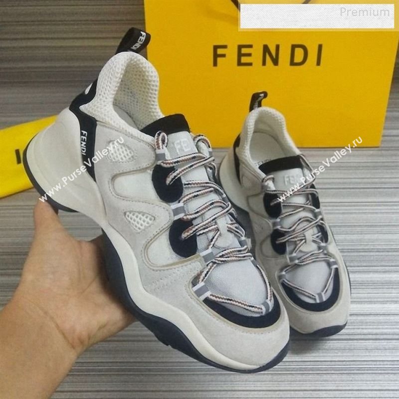 Fendi FFluid Suede Multilayer Waved Sneakers White/Black 2020 (DLY-9122609)