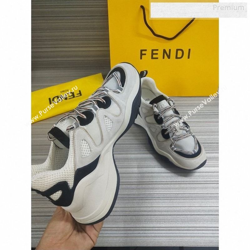 Fendi FFluid Suede Multilayer Waved Sneakers White/Black 2020 (DLY-9122609)