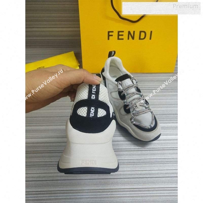 Fendi FFluid Suede Multilayer Waved Sneakers White/Black 2020 (DLY-9122609)