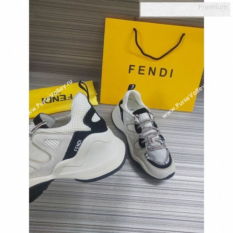 Fendi FFluid Suede Multilayer Waved Sneakers White/Black 2020 (DLY-9122609)