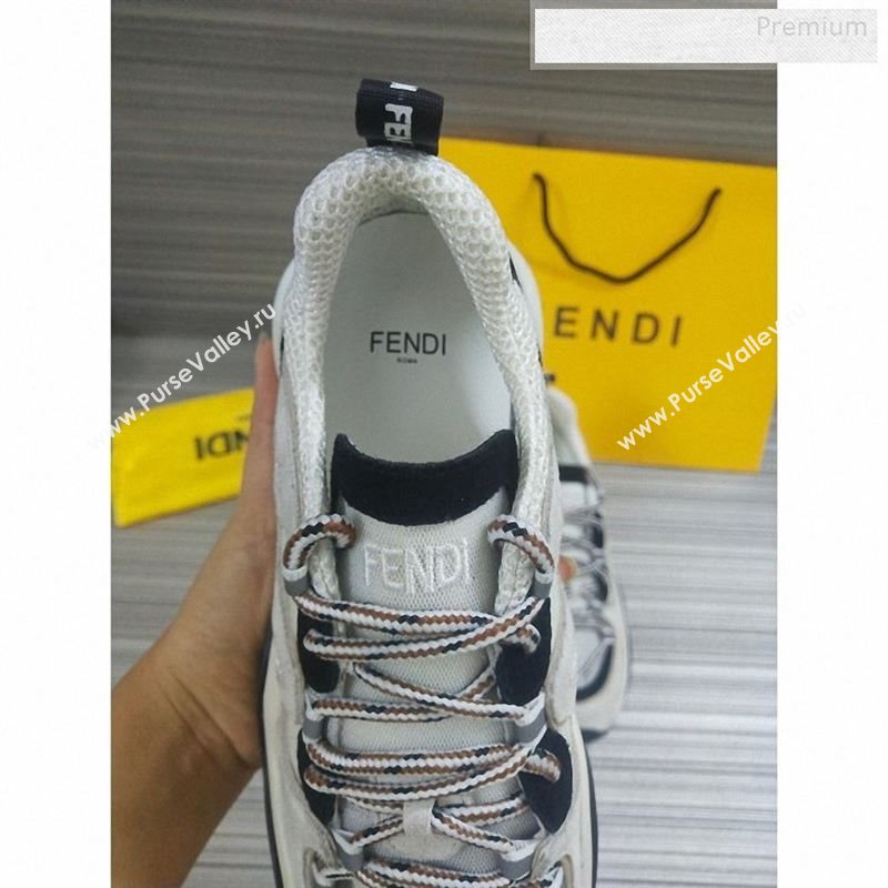Fendi FFluid Suede Multilayer Waved Sneakers White/Black 2020 (DLY-9122609)