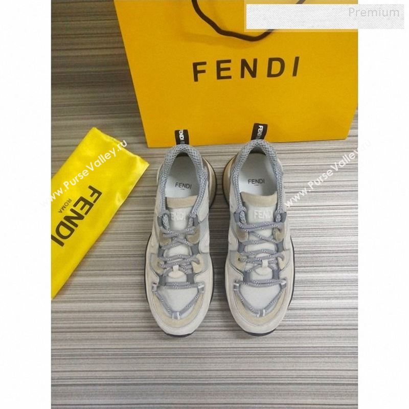 Fendi FFluid Suede Multilayer Waved Sneakers White/Grey 2020 (DLY-9122610)