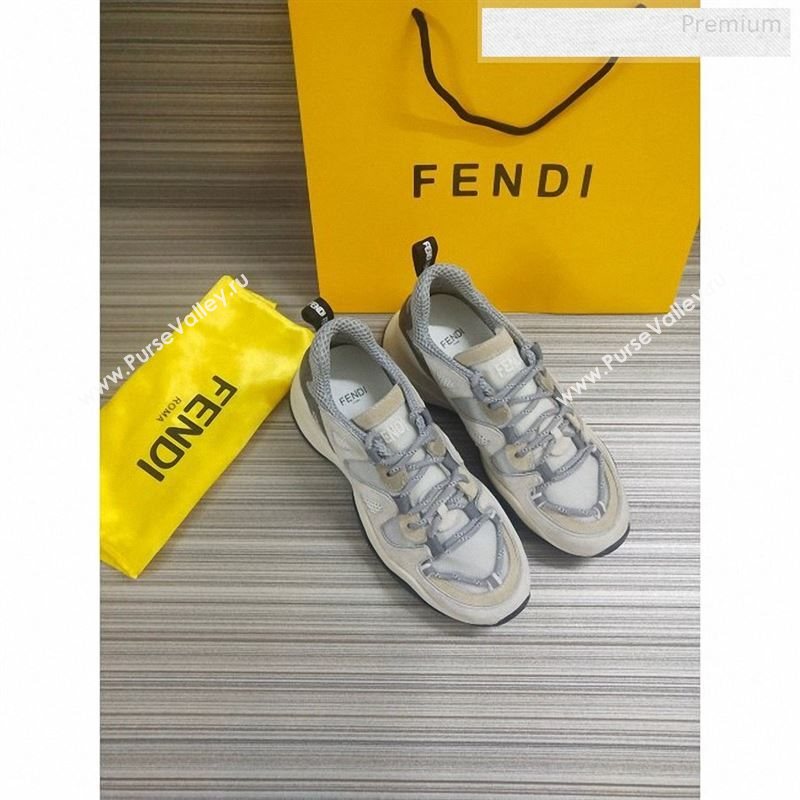 Fendi FFluid Suede Multilayer Waved Sneakers White/Grey 2020 (DLY-9122610)
