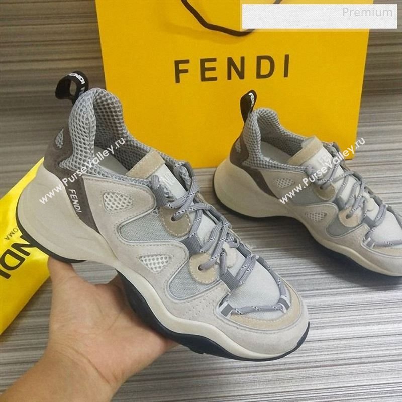 Fendi FFluid Suede Multilayer Waved Sneakers White/Grey 2020 (DLY-9122610)