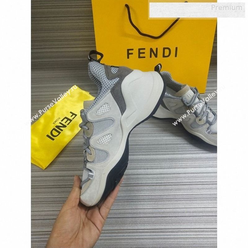 Fendi FFluid Suede Multilayer Waved Sneakers White/Grey 2020 (DLY-9122610)