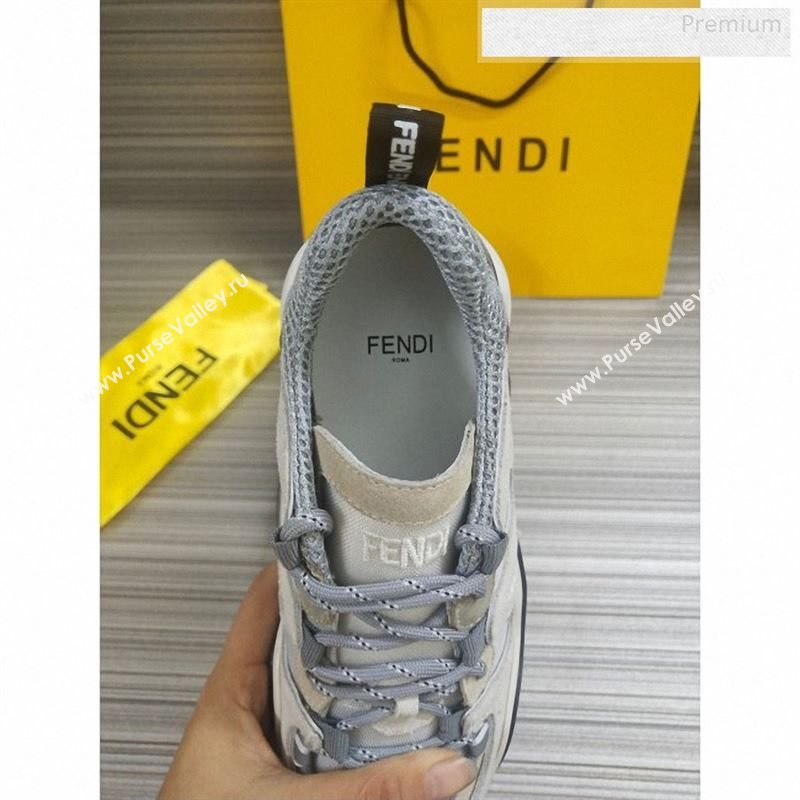 Fendi FFluid Suede Multilayer Waved Sneakers White/Grey 2020 (DLY-9122610)