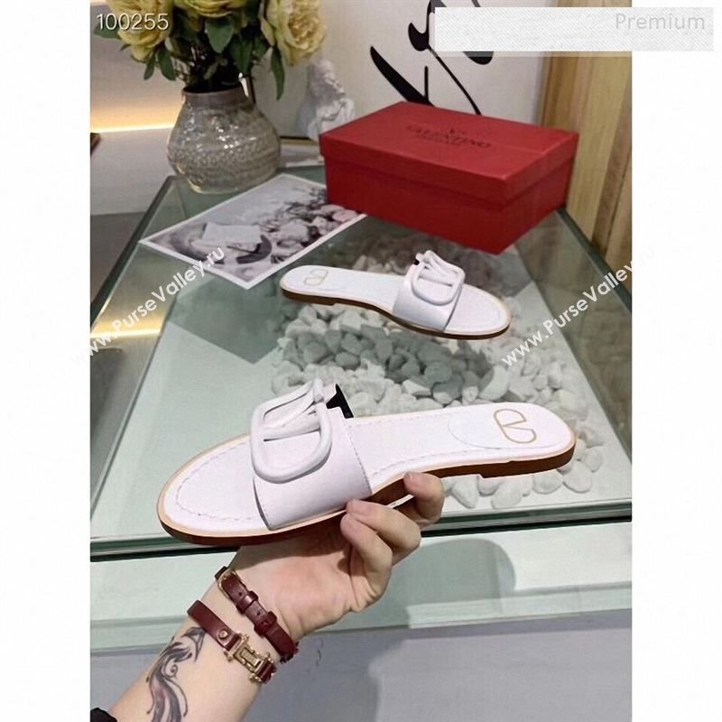 Valentino VLogo Calfskin Flat Slides Sandals White 2020 (MD-9122625)