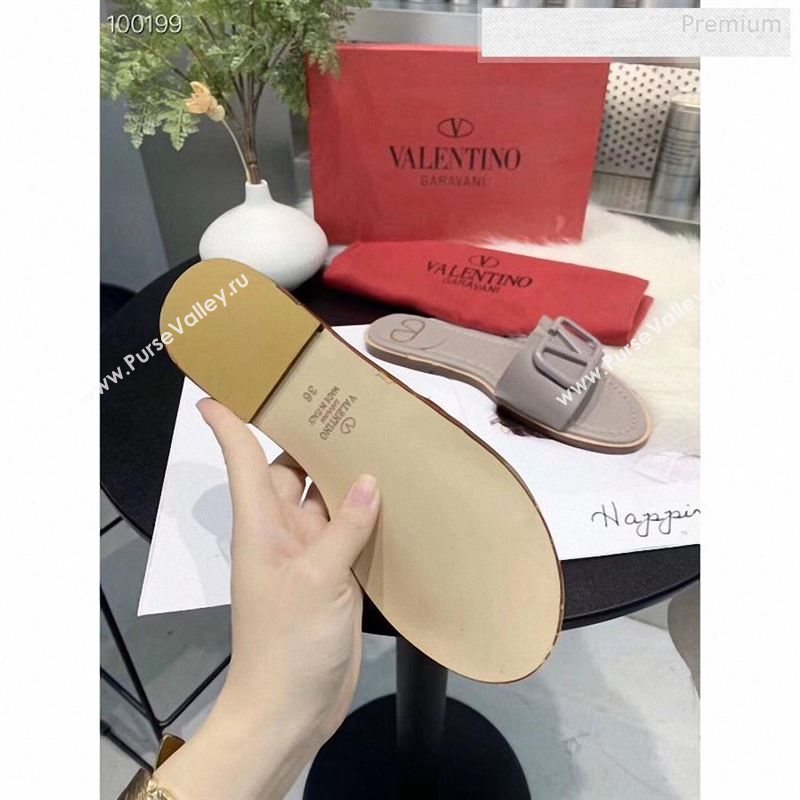 Valentino VLogo Calfskin Flat Slides Sandals Grey 2020 (MD-9122628)